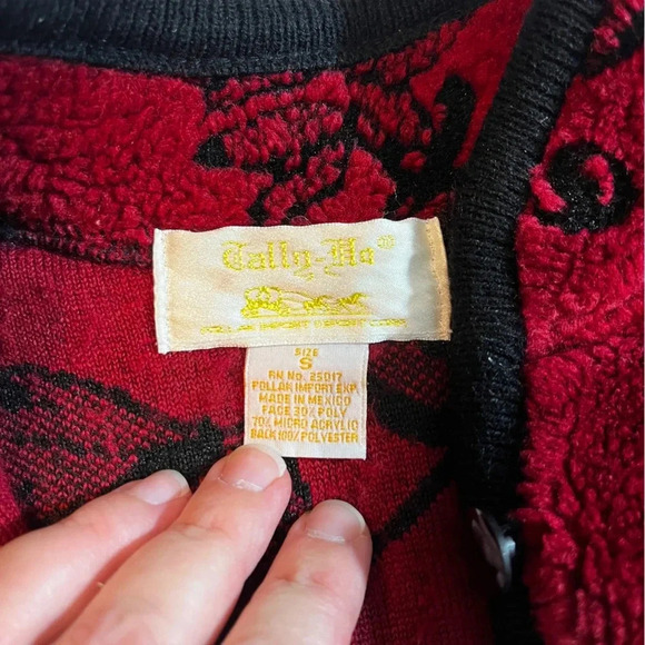 Vintage Tally-Ho Deep Red Floral Leaves Jacket Kimono Style Button Down Small - Picture 4 of 9